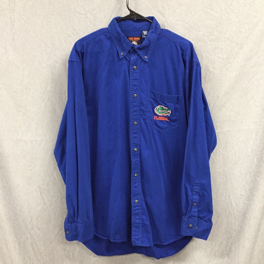Three Square Florida Gators Mens XL Blue Cotton Button Down Shirt Long Sleeve‎